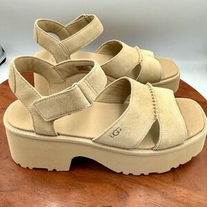 Ugg New Heights Ankle Strap Platform Sandals W 8.5 Mustard Seed Chunky 1167475